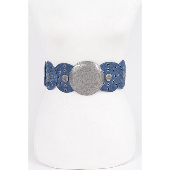 PB8640 H&D Denim Multi Eyelet Rounds Western Belt Dark Blue One Size main image 4